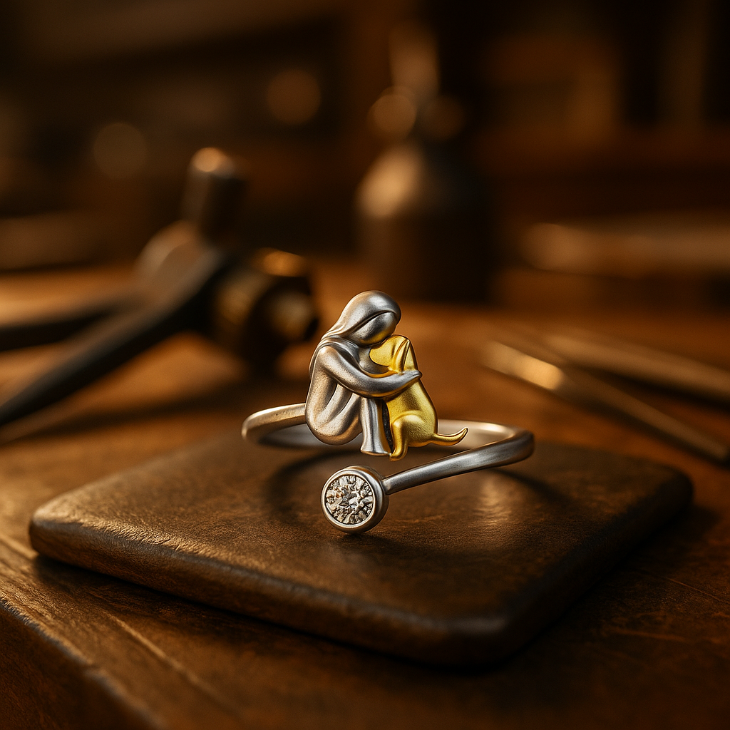 犬の石付きシルバーリング