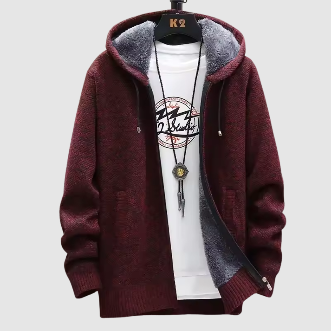 バーガンディ | レトロフード付きスウェットシャツ